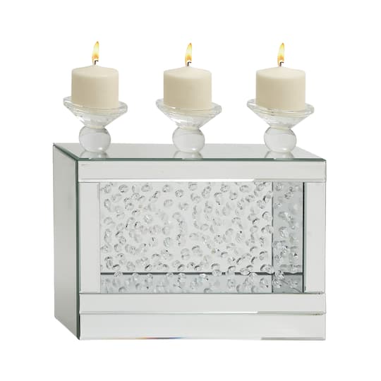 16" Silver Wood Glam Candlestick Holder